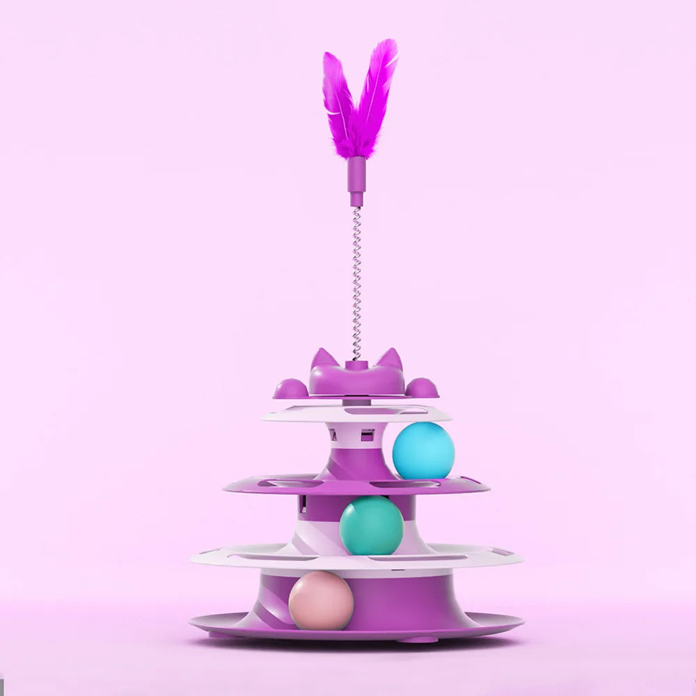 4-tier Interactive Cat Toy with Teaser Wand