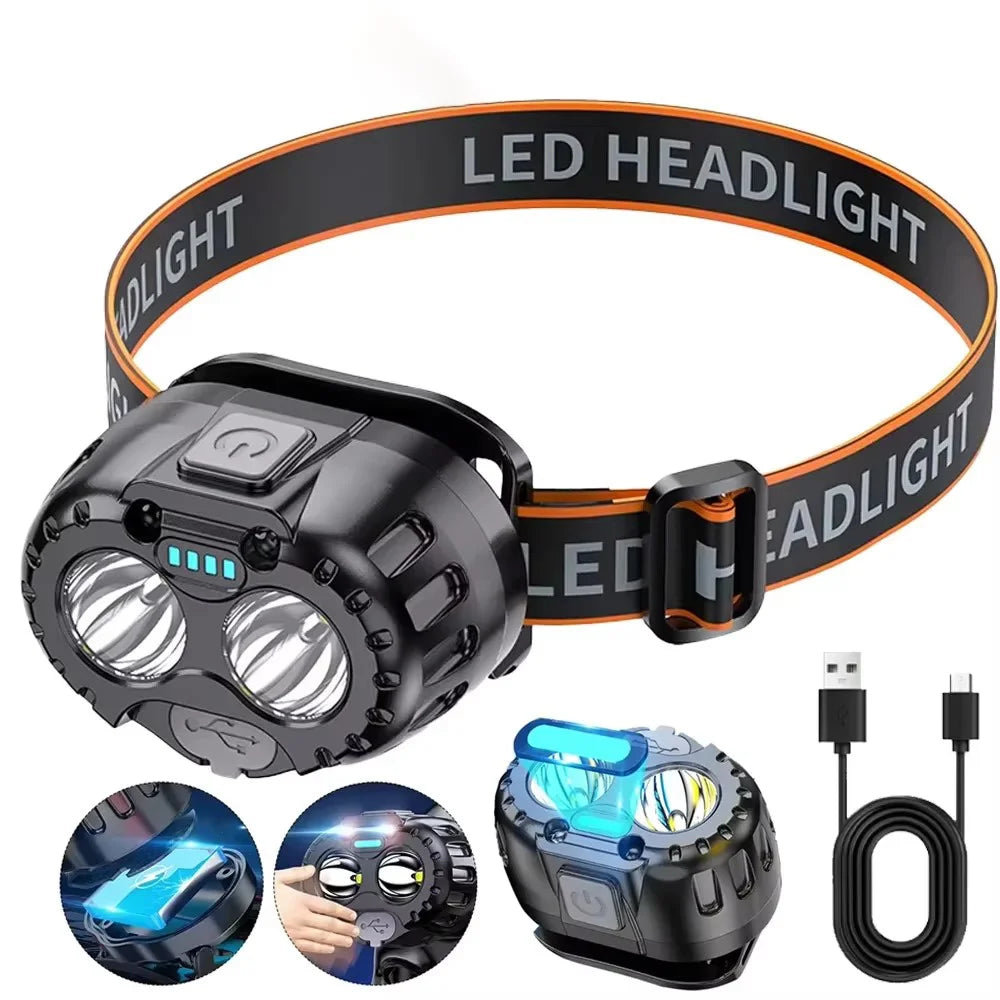 Emergency Head Flashlight Motion Sensor LED Forehead Flashlight USB Charging 250LM XPE LED Headlamp for Outdoor Fishing