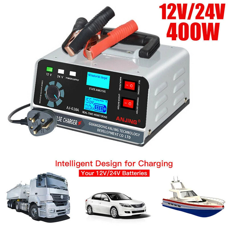PrimeHeaven 400W Smart Car Battery Charger & Jump Starter – 12V/24V Emergency Power Station