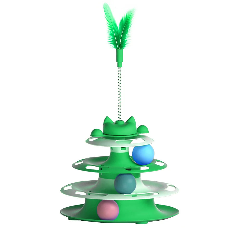 4-tier Interactive Cat Toy with Teaser Wand